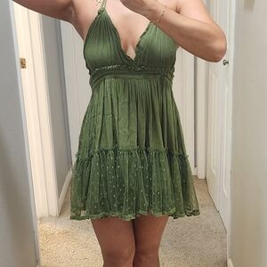 Green Halter Backless Mini Dress - Size S
